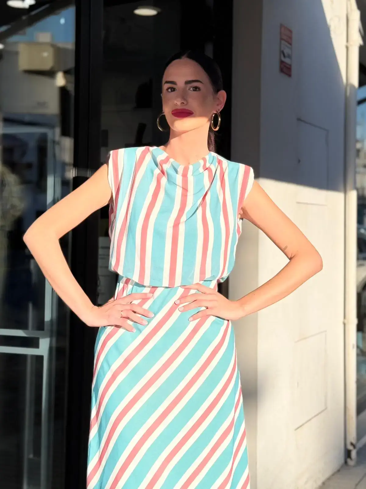 VESTIDO MAGNOLIA - CELESTE Y ROSA